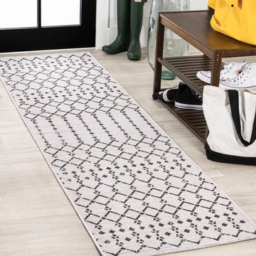 Ourika Moroccan Geometric Textured Weave Indoor/outdoor Runner Rug